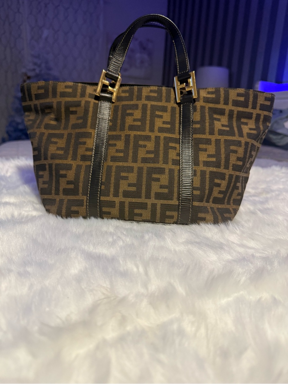 Fendi Brown and Black Zucca Canvas Top-Handle Tote